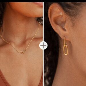 Elegant Gold Plated 925 Sterling Silver  Interlocking Necklace and Earring Set